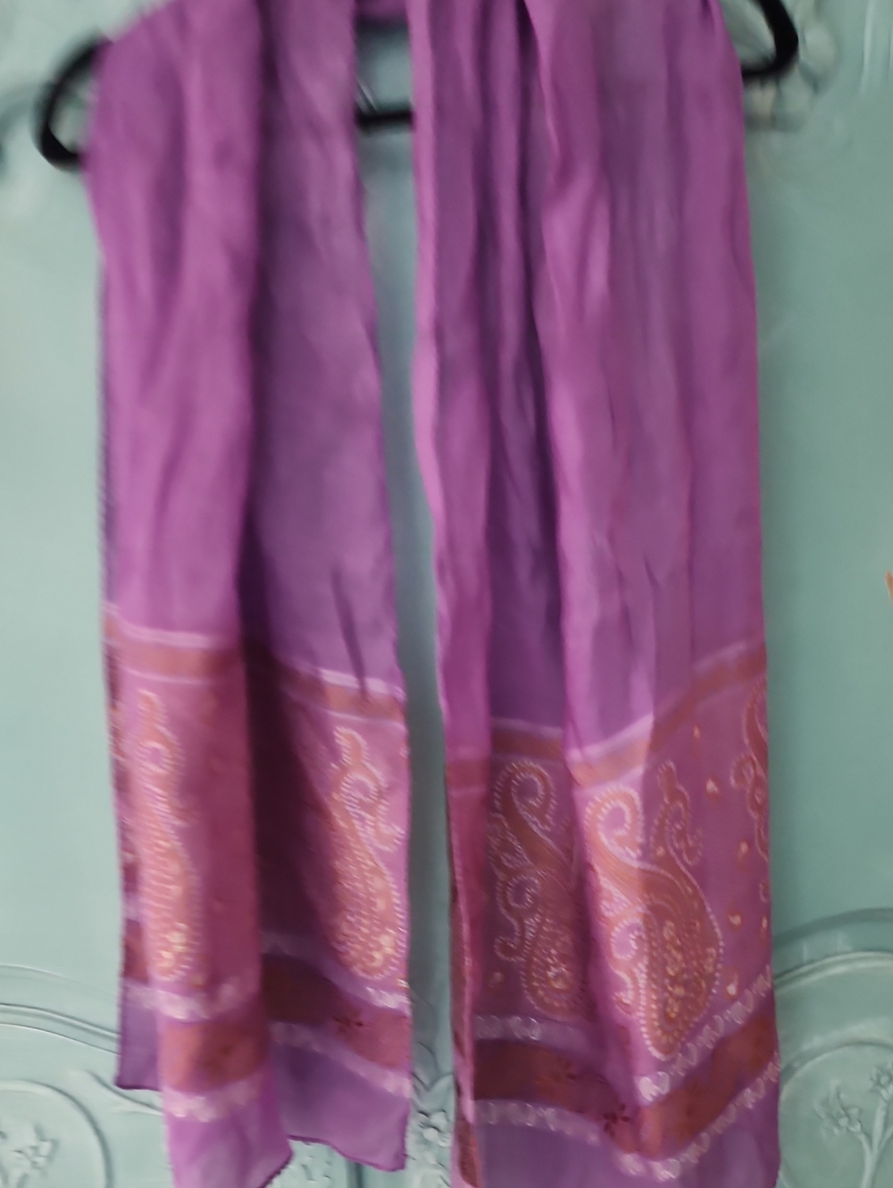 Purple Paisley Border Sheer Scarf